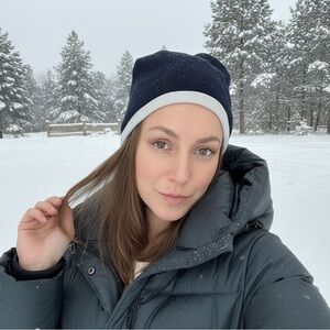 Sport-Tek Navy Blue with Silver Trim Knit Beanie Hat with Textured Band Winter